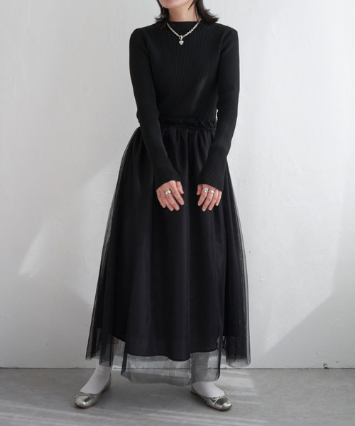 VENCEEXCHANGE（ヴァンスエクスチェンジ）の「ニットチュールドッキングワンピース（ワンピース・レディース・ブラック/グレー/オフホワイト・M）」の7枚目の写真