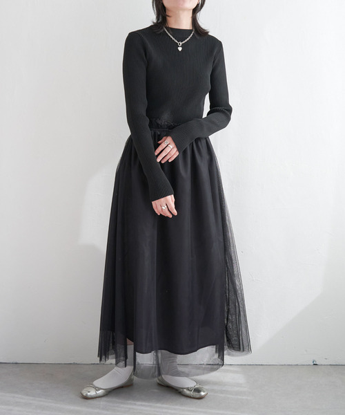 VENCEEXCHANGE（ヴァンスエクスチェンジ）の「ニットチュールドッキングワンピース（ワンピース・レディース・ブラック/グレー/オフホワイト・M）」の8枚目の写真