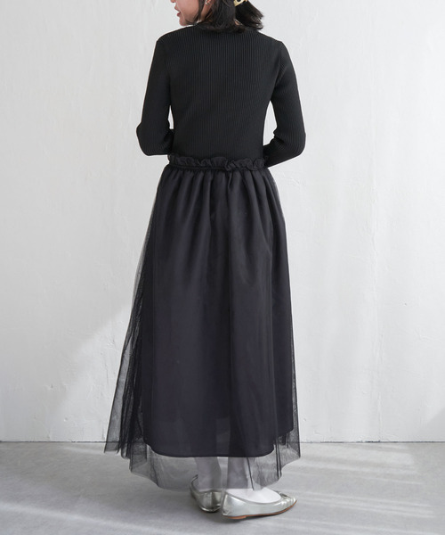 VENCEEXCHANGE（ヴァンスエクスチェンジ）の「ニットチュールドッキングワンピース（ワンピース・レディース・ブラック/グレー/オフホワイト・M）」の9枚目の写真