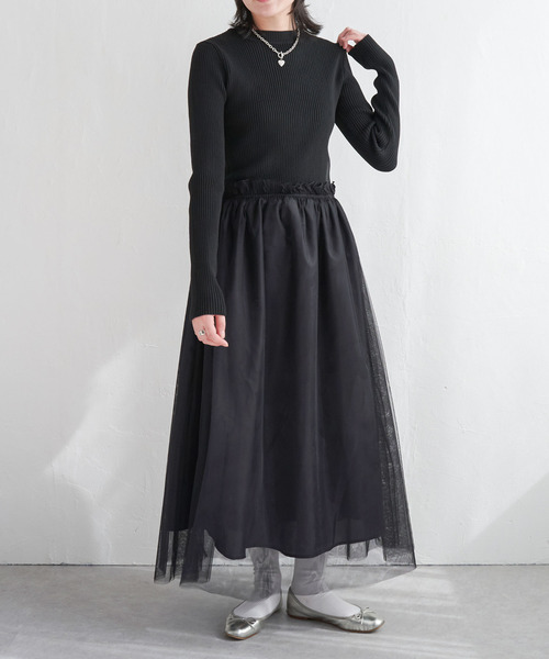 VENCEEXCHANGE（ヴァンスエクスチェンジ）の「ニットチュールドッキングワンピース（ワンピース・レディース・ブラック/グレー/オフホワイト・M）」の10枚目の写真