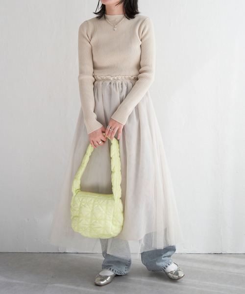 VENCEEXCHANGE（ヴァンスエクスチェンジ）の「ニットチュールドッキングワンピース（ワンピース・レディース・ブラック/グレー/オフホワイト・M）」の12枚目の写真