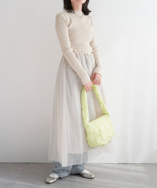 VENCEEXCHANGE（ヴァンスエクスチェンジ）の「ニットチュールドッキングワンピース（ワンピース・レディース・ブラック/グレー/オフホワイト・M）」の13枚目の写真