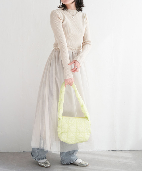 VENCEEXCHANGE（ヴァンスエクスチェンジ）の「ニットチュールドッキングワンピース（ワンピース・レディース・ブラック/グレー/オフホワイト・M）」の14枚目の写真