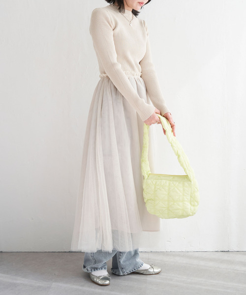 VENCEEXCHANGE（ヴァンスエクスチェンジ）の「ニットチュールドッキングワンピース（ワンピース・レディース・ブラック/グレー/オフホワイト・M）」の15枚目の写真