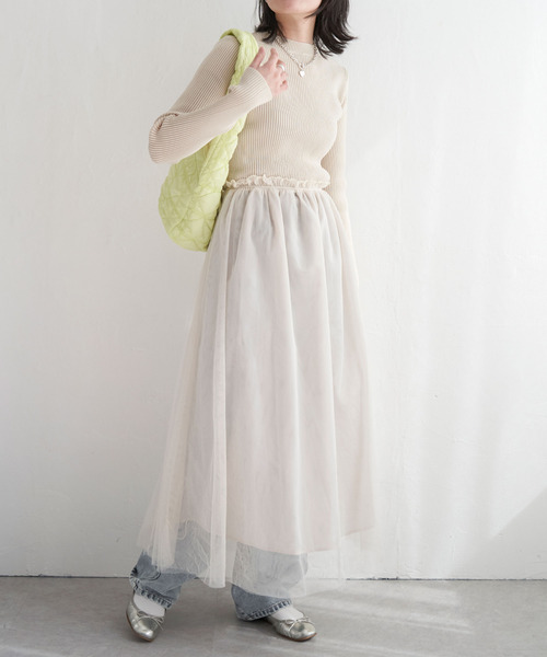 VENCEEXCHANGE（ヴァンスエクスチェンジ）の「ニットチュールドッキングワンピース（ワンピース・レディース・ブラック/グレー/オフホワイト・M）」の17枚目の写真