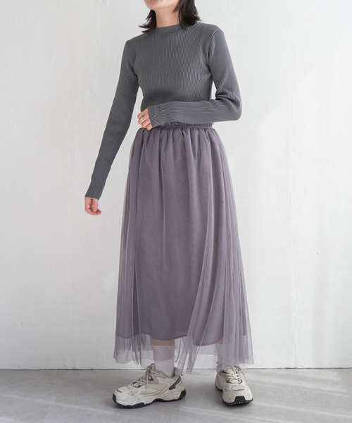 VENCEEXCHANGE（ヴァンスエクスチェンジ）の「ニットチュールドッキングワンピース（ワンピース・レディース・ブラック/グレー/オフホワイト・M）」の19枚目の写真