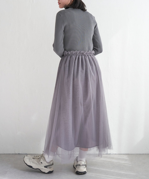 VENCEEXCHANGE（ヴァンスエクスチェンジ）の「ニットチュールドッキングワンピース（ワンピース・レディース・ブラック/グレー/オフホワイト・M）」の22枚目の写真