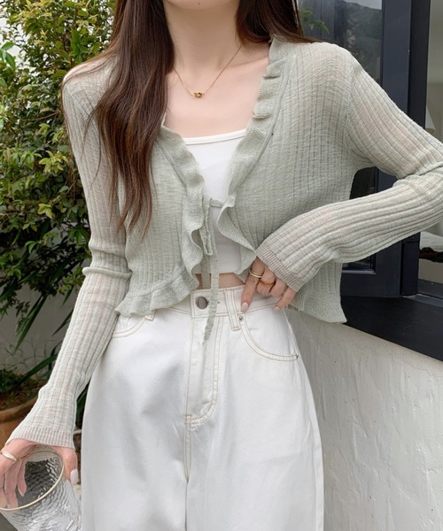 Twinkle;pm(トゥインクルピーエム)の「フリルシアーショートカーディガン(カーディガン/ボレロ・レディース・ホワイト/アイボリー/ライトグリーン/ブラック・FREE)」の4枚目の写真