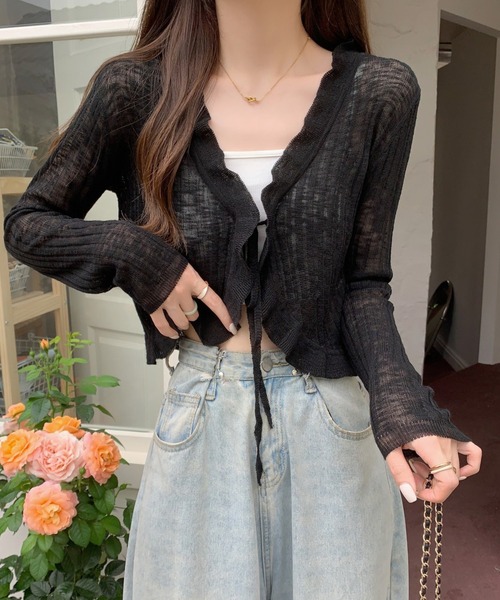 Twinkle;pm(トゥインクルピーエム)の「フリルシアーショートカーディガン(カーディガン/ボレロ・レディース・ホワイト/アイボリー/ライトグリーン/ブラック・FREE)」の3枚目の写真