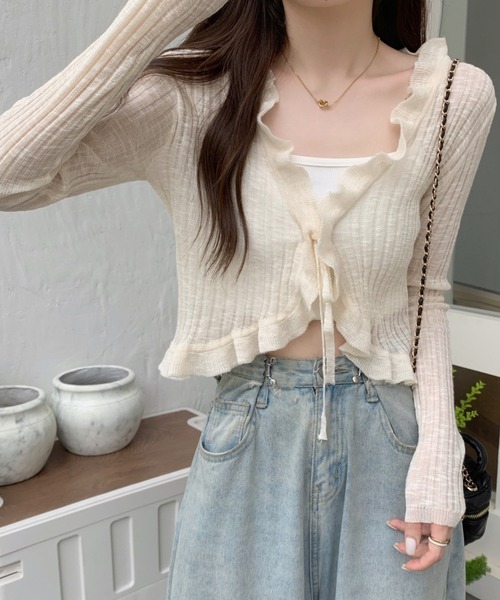 Twinkle;pm(トゥインクルピーエム)の「フリルシアーショートカーディガン(カーディガン/ボレロ・レディース・ホワイト/アイボリー/ライトグリーン/ブラック・FREE)」の6枚目の写真