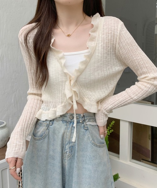 Twinkle;pm(トゥインクルピーエム)の「フリルシアーショートカーディガン(カーディガン/ボレロ・レディース・ホワイト/アイボリー/ライトグリーン/ブラック・FREE)」の8枚目の写真