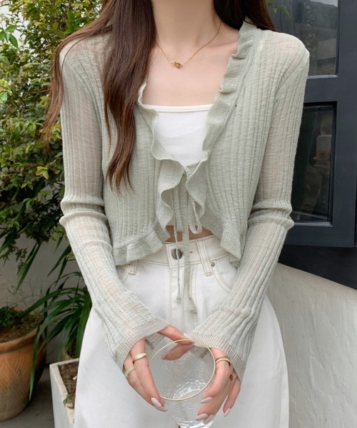 Twinkle;pm(トゥインクルピーエム)の「フリルシアーショートカーディガン(カーディガン/ボレロ・レディース・ホワイト/アイボリー/ライトグリーン/ブラック・FREE)」の11枚目の写真