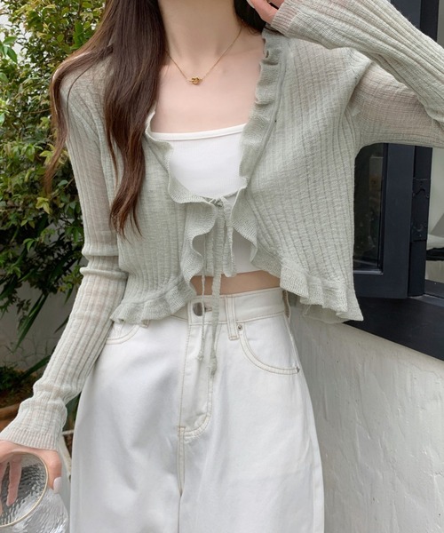 Twinkle;pm(トゥインクルピーエム)の「フリルシアーショートカーディガン(カーディガン/ボレロ・レディース・ホワイト/アイボリー/ライトグリーン/ブラック・FREE)」の12枚目の写真