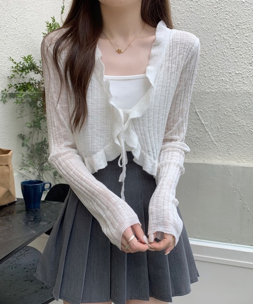 Twinkle;pm(トゥインクルピーエム)の「フリルシアーショートカーディガン(カーディガン/ボレロ・レディース・ホワイト/アイボリー/ライトグリーン/ブラック・FREE)」の13枚目の写真