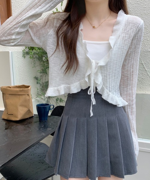 Twinkle;pm(トゥインクルピーエム)の「フリルシアーショートカーディガン(カーディガン/ボレロ・レディース・ホワイト/アイボリー/ライトグリーン/ブラック・FREE)」の14枚目の写真