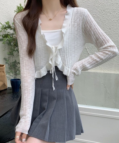 Twinkle;pm(トゥインクルピーエム)の「フリルシアーショートカーディガン(カーディガン/ボレロ・レディース・ホワイト/アイボリー/ライトグリーン/ブラック・FREE)」の15枚目の写真