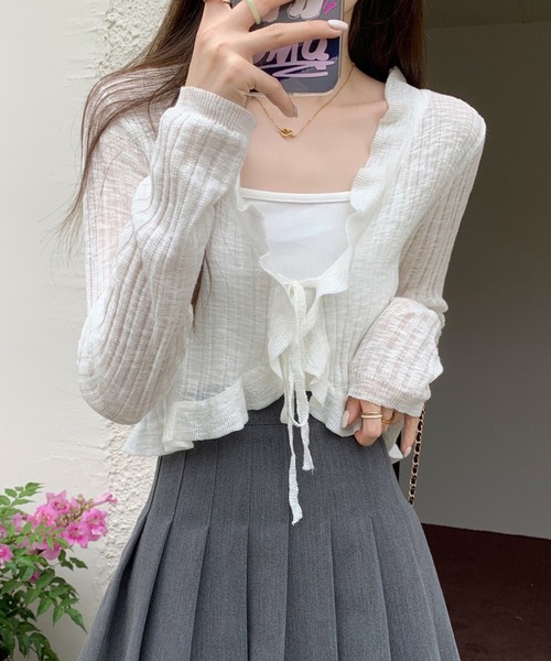 Twinkle;pm(トゥインクルピーエム)の「フリルシアーショートカーディガン(カーディガン/ボレロ・レディース・ホワイト/アイボリー/ライトグリーン/ブラック・FREE)」の16枚目の写真