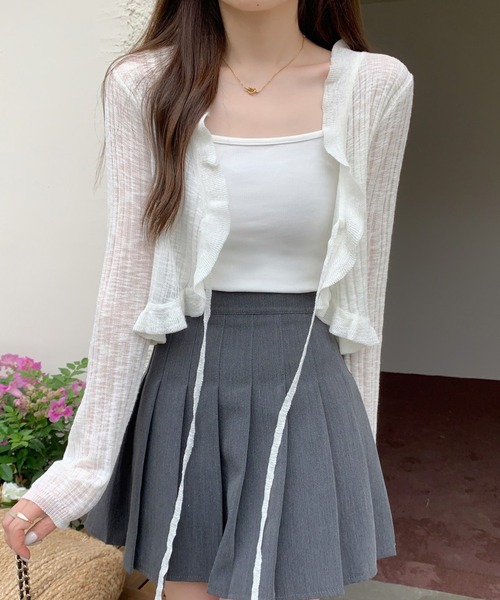 Twinkle;pm(トゥインクルピーエム)の「フリルシアーショートカーディガン(カーディガン/ボレロ・レディース・ホワイト/アイボリー/ライトグリーン/ブラック・FREE)」の17枚目の写真