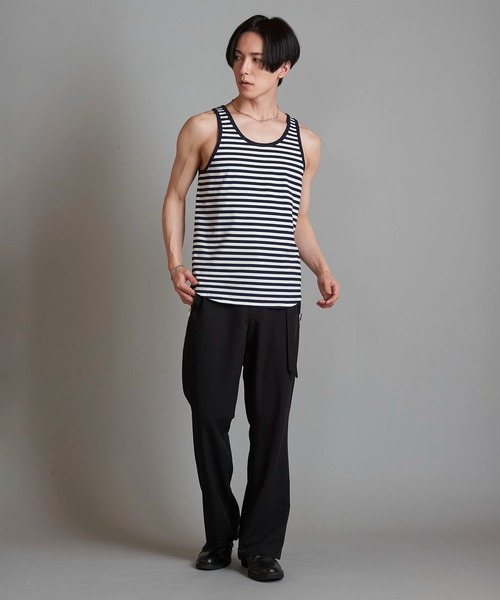 NO ID.（ノーアイディ）の「【NO ID.】Round Border Tank Top / ラウンド ボーダー タンク トップ（タンクトップ・メンズ・ブラック/ネイビー/グレー・2/1）」の16枚目の写真