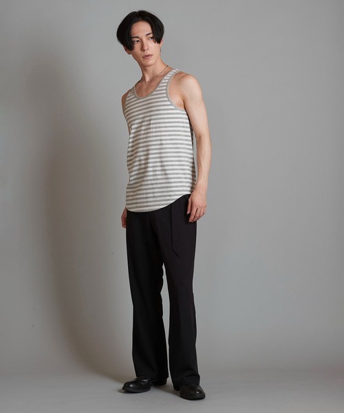 NO ID.（ノーアイディ）の「【NO ID.】Round Border Tank Top / ラウンド ボーダー タンク トップ（タンクトップ・メンズ・ブラック/ネイビー/グレー・2/1）」の9枚目の写真