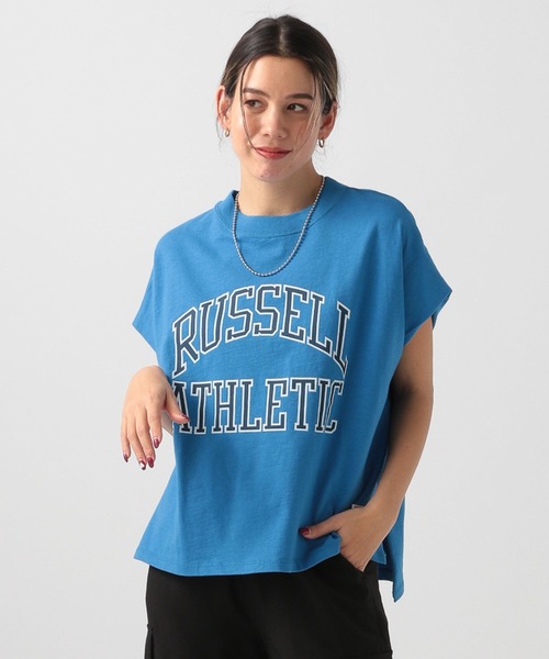 Russell Athletic(ラッセルアスレティック)の「【RUSSELL ATHLETIC (ラッセルアスレティック)】別注ロゴフレンチスリーブT(Tシャツ/カットソー・レディース・ブルー/オフホワイト/チャコール・FREE)」の1枚目の写真