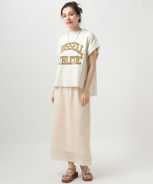 Russell Athletic(ラッセルアスレティック)の「【RUSSELL ATHLETIC (ラッセルアスレティック)】別注ロゴフレンチスリーブT(Tシャツ/カットソー・レディース・ブルー/オフホワイト/チャコール・FREE)」の4枚目の写真
