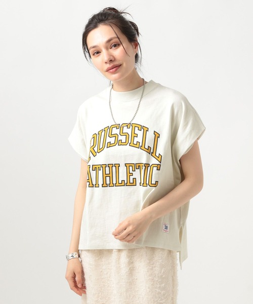 Russell Athletic(ラッセルアスレティック)の「【RUSSELL ATHLETIC (ラッセルアスレティック)】別注ロゴフレンチスリーブT(Tシャツ/カットソー・レディース・ブルー/オフホワイト/チャコール・FREE)」の5枚目の写真