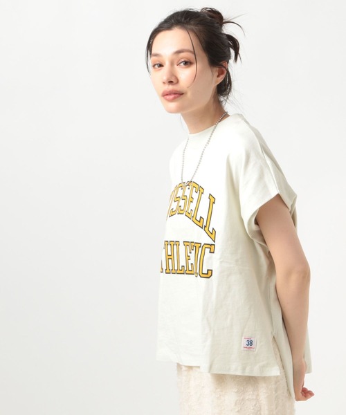 Russell Athletic(ラッセルアスレティック)の「【RUSSELL ATHLETIC (ラッセルアスレティック)】別注ロゴフレンチスリーブT(Tシャツ/カットソー・レディース・ブルー/オフホワイト/チャコール・FREE)」の6枚目の写真