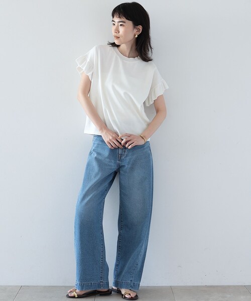 GALLEST(ギャレスト)の「◆フリルニットスリーブトップス(Tシャツ/カットソー・レディース・ホワイト系/ブラック・38)」の6枚目の写真