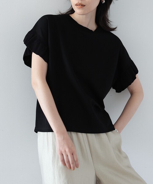 GALLEST(ギャレスト)の「◆フリルニットスリーブトップス(Tシャツ/カットソー・レディース・ホワイト系/ブラック・38)」の9枚目の写真
