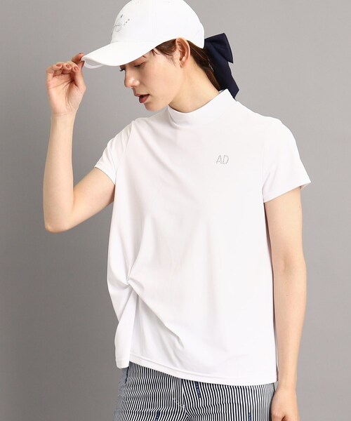 adabat(アダバット)の「◆【UVカット/防透け】ツイストデザイン 半袖モックネックプルオーバー(Tシャツ/カットソー・レディース・ホワイト/ネイビー/ピンク系・42/40/38/36)」の2枚目の写真