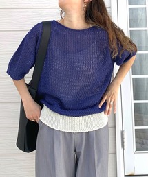 Q | ストローヤーン5分袖ニット(ニット/セーター)