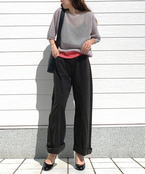 Q（キュー）の「ストローヤーン5分袖ニット（ニット/セーター・レディース・ブルー/ライトグレー/ホワイト・MEDIUM）」の5枚目の写真