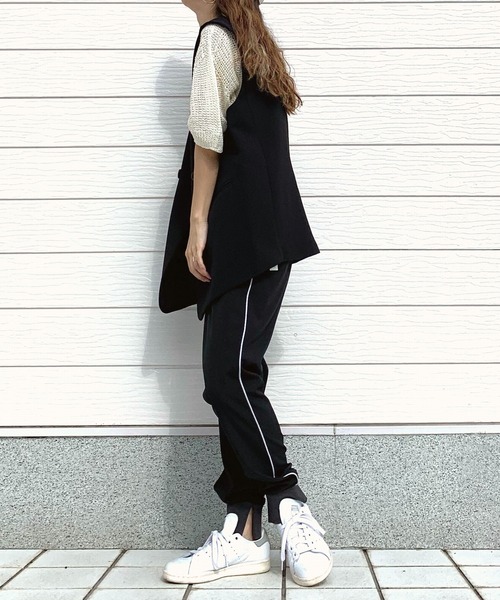 Q（キュー）の「ストローヤーン5分袖ニット（ニット/セーター・レディース・ブルー/ライトグレー/ホワイト・MEDIUM）」の6枚目の写真