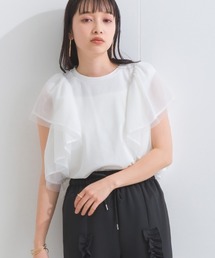 シルケットスパン×チュールレース×シフォン フラッフィーフリルトップ