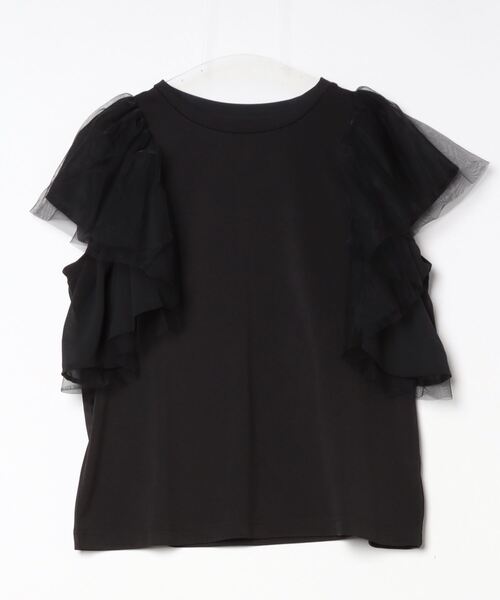 terrace（テラス）の「シルケットスパン×チュールレース×シフォン フラッフィーフリルトップ（Tシャツ/カットソー・レディース・オフホワイト/ブラック/ベージュ・MEDIUM）」の12枚目の写真