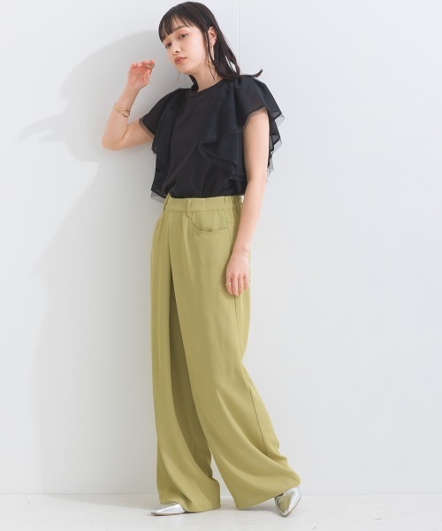 terrace（テラス）の「シルケットスパン×チュールレース×シフォン フラッフィーフリルトップ（Tシャツ/カットソー・レディース・オフホワイト/ブラック/ベージュ・MEDIUM）」の22枚目の写真