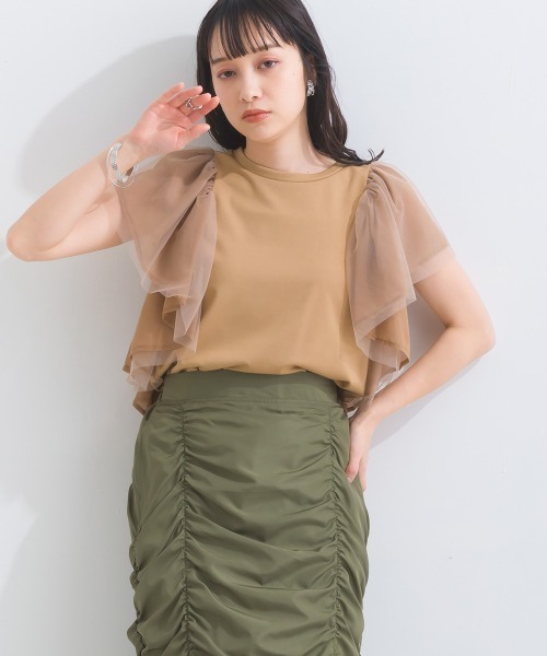 terrace（テラス）の「シルケットスパン×チュールレース×シフォン フラッフィーフリルトップ（Tシャツ/カットソー・レディース・オフホワイト/ブラック/ベージュ・MEDIUM）」の11枚目の写真