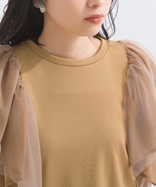 terrace（テラス）の「シルケットスパン×チュールレース×シフォン フラッフィーフリルトップ（Tシャツ/カットソー・レディース・オフホワイト/ブラック/ベージュ・MEDIUM）」の20枚目の写真