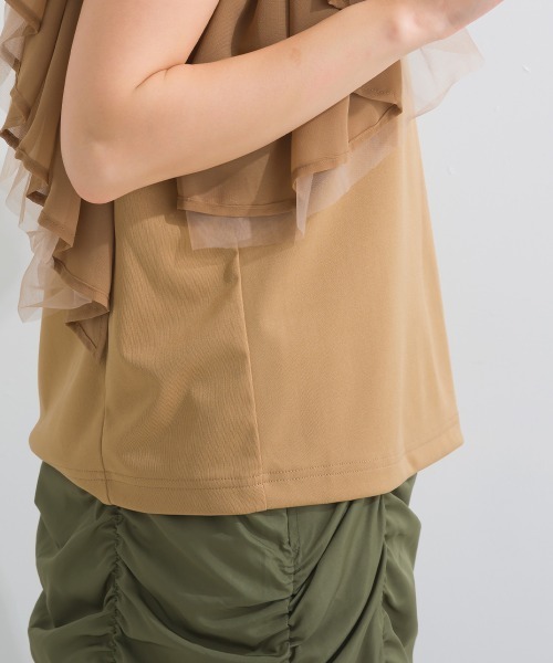 terrace（テラス）の「シルケットスパン×チュールレース×シフォン フラッフィーフリルトップ（Tシャツ/カットソー・レディース・オフホワイト/ブラック/ベージュ・MEDIUM）」の18枚目の写真