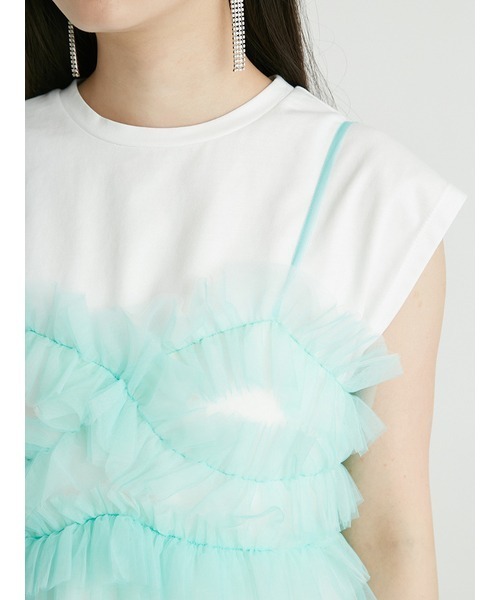 今期！完売品！LILY BROWN チュールビスチェセットTシャツ グリーン チュールビスチェセットTシャツ(Tシャツ・カットソー)｜トップス