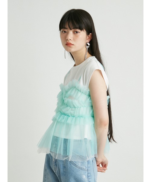 今期！完売品！LILY BROWN チュールビスチェセットTシャツ グリーン 今期！完売品！LILY BROWN チュールビスチェセットTシャツ