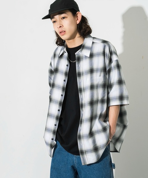 WEGO（ウィゴー）の「WEGO/オンブレチェックシャツ（シャツ/ブラウス・メンズ・ブラック系その他2/ホワイト系その他2/ブルー系その他2/オレンジ系その他3・SMALL/MEDIUM/LARGE）」の12枚目の写真