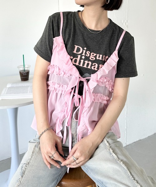 Bibiy. フリルピンクキャミソール　新品未使用 セール】フリルリボンシアーキャミビスチェ（キャミソール）｜CLEA