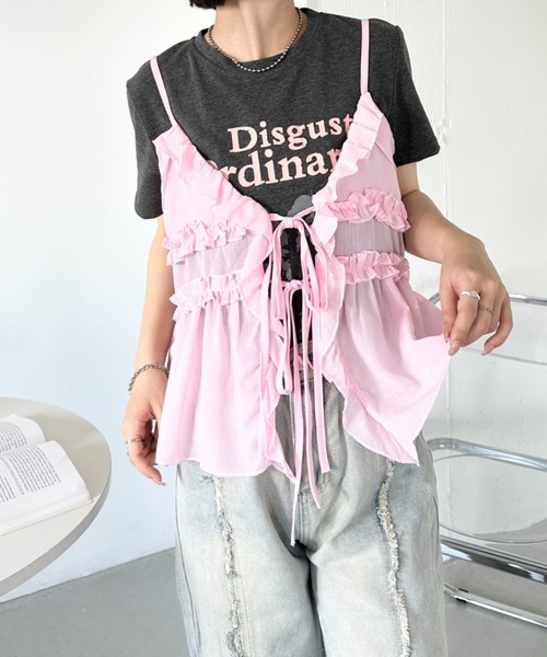 セール】フリルリボンシアーキャミビスチェ（キャミソール）｜CLEA