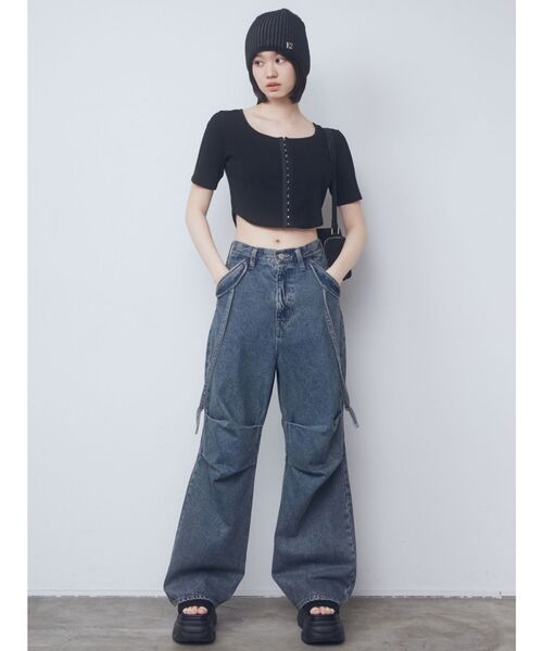 EMODA ダブルベルトルーズジーンズ エモダ EMODA ダブルベルトルーズジーンズ （アイスブルー