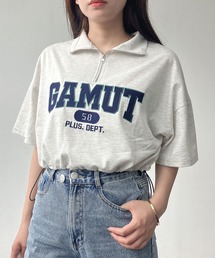 ◎フロントロゴ 裾ドロスト ハーフジップ半袖プルオーバー