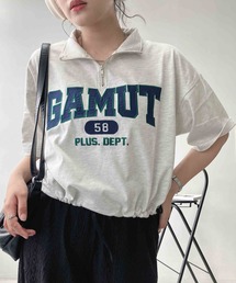 ◎フロントロゴ 裾ドロスト ハーフジップ半袖プルオーバー