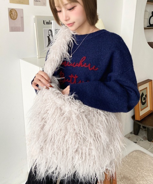 【関税込み】AMOMENTO ベージュ フェイクファー トートバッグ tm0269-1.jpg