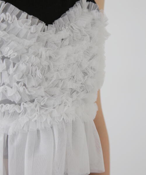 FREE'S MART（フリーズマート）の「◆チュールフリルペプラムビスチェ（シャツ/ブラウス・レディース・ホワイト/ブルー/グレー・FREE）」の4枚目の写真